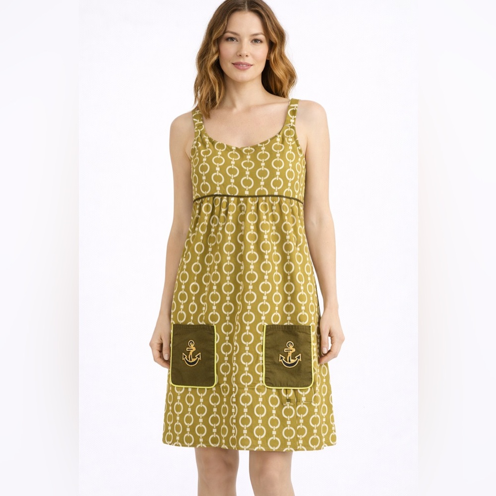 Roberta Oaks Hawaii Womens Medium Sleeveless Nautical Babydoll Tunic Dress Green